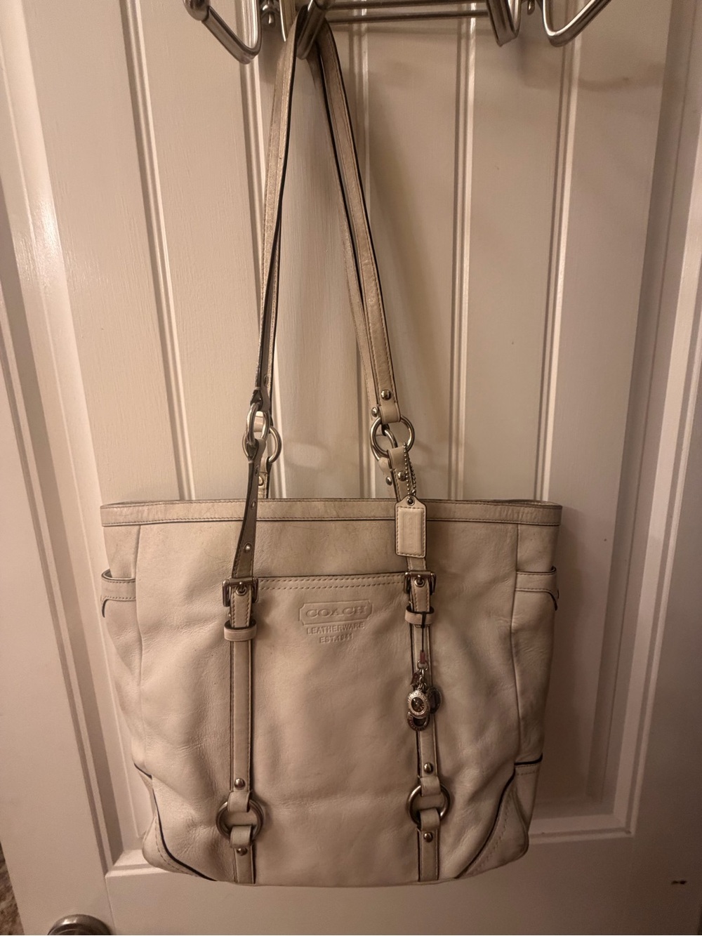 Coach Cream Leather Tote with Signature Charm